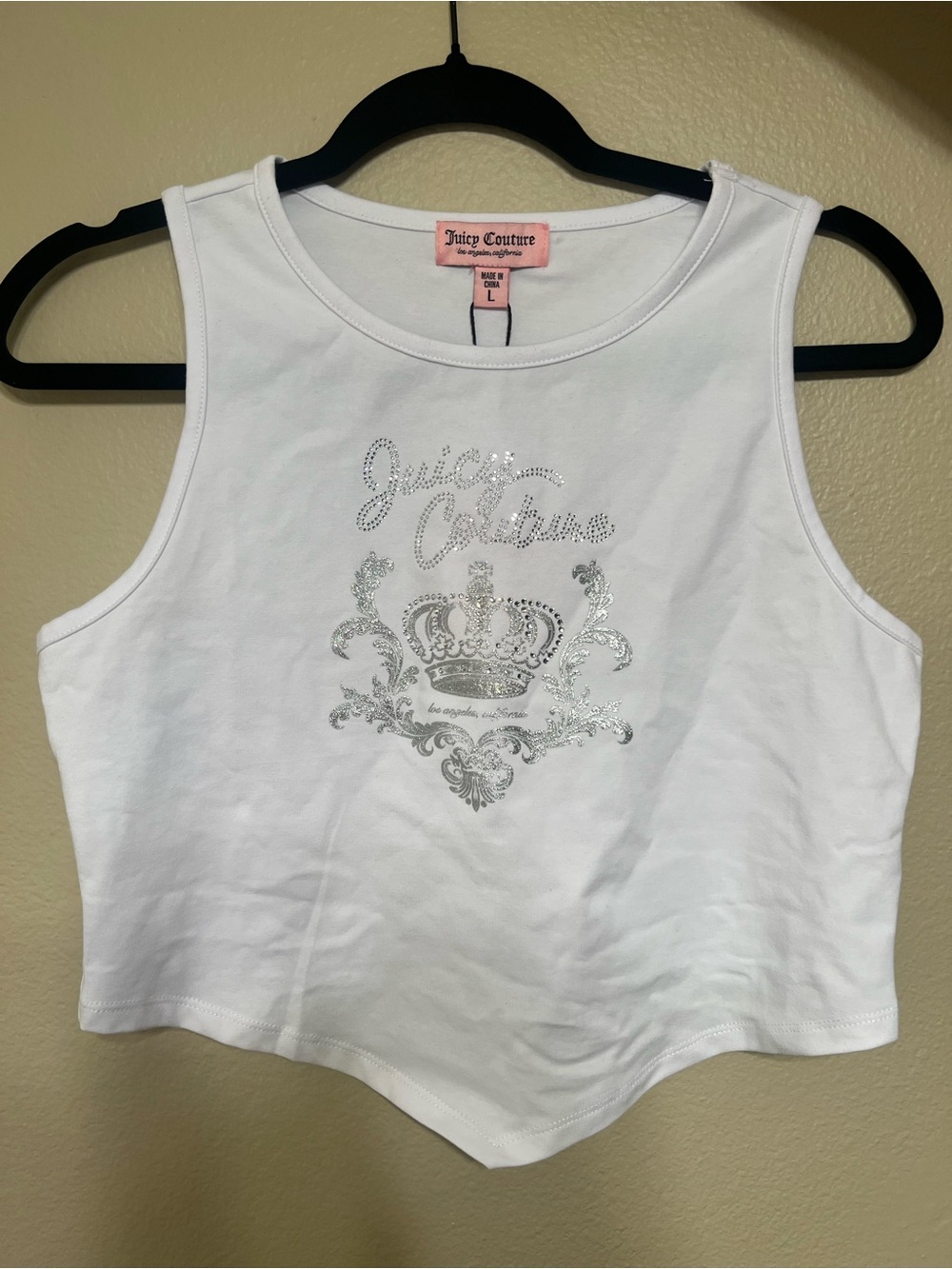 Juicy Couture White Tank Top with Silver Crest